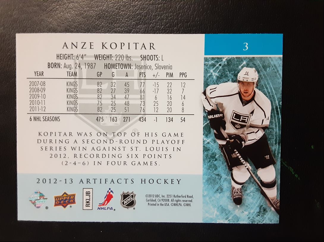 2012 Upper Deck Artifacts Anze Kopitar