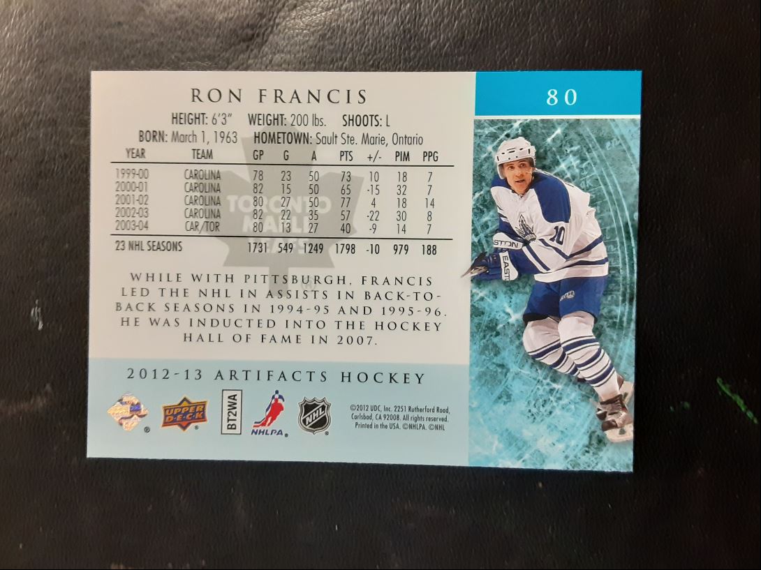 2012 Upper Deck Artifacts Ron Francis