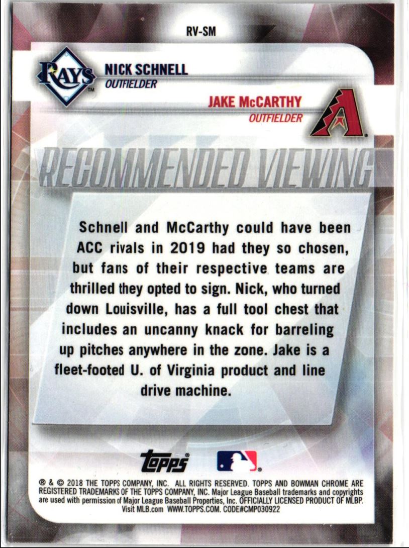 2018 Bowman Draft Recommended Viewing Nick Schnell/Jake McCarthy