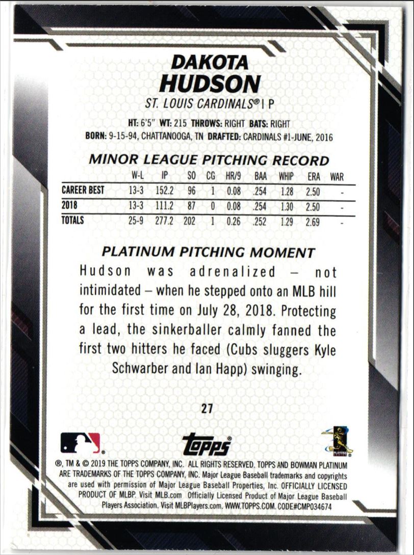 2018 Bowman Platinum Dakota Hudson