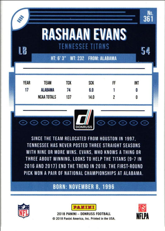 2018 Donruss Rookie Rashaan Evans