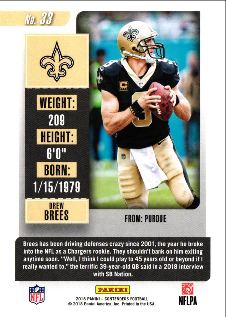 2018 Panini Contenders Drew Brees