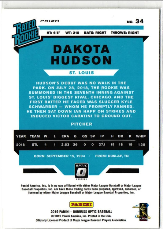 2019 Donruss Optic Green Prizm Dakota Hudson