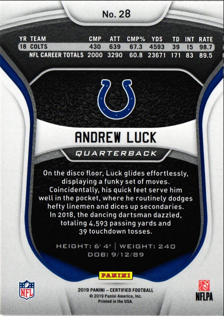 2019 Panini Certified Andrew Luck