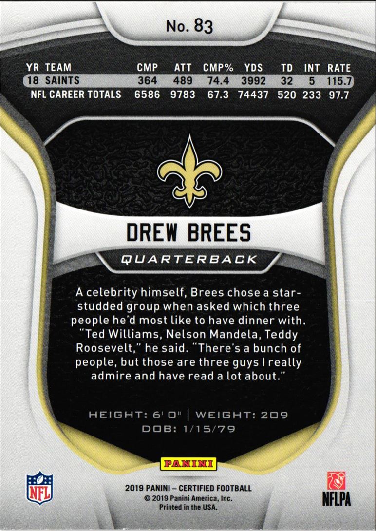 2019 Panini Certified Drew Brees