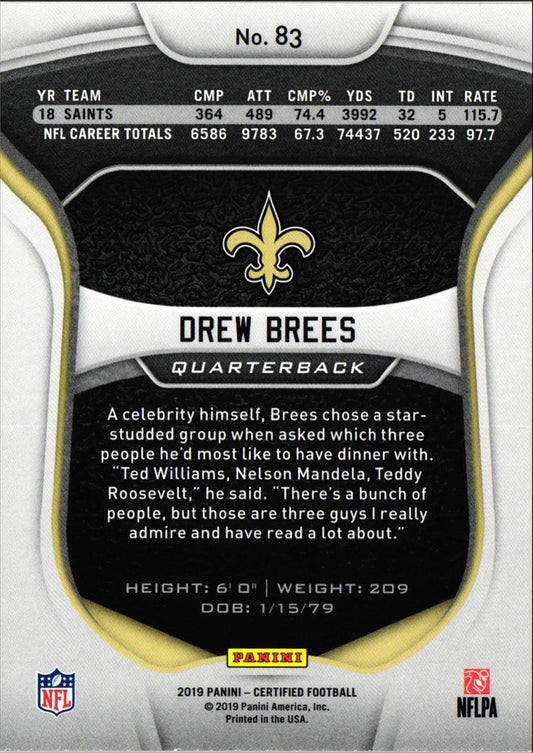 2019 Panini Certified Drew Brees