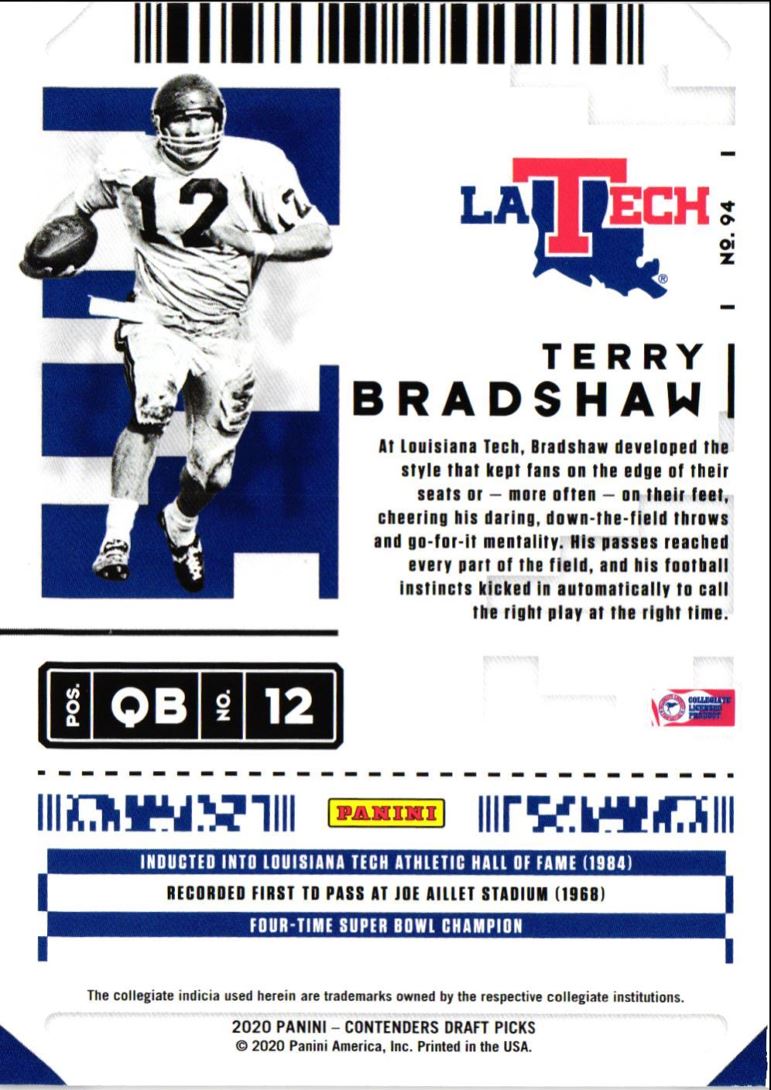 2020 Panini Contenders Draft Picks Terry Bradshaw