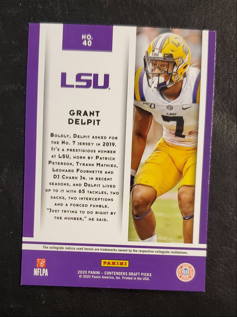 2020 Panini Contenders Draft Picks Game Day Ticket Grant Delpit