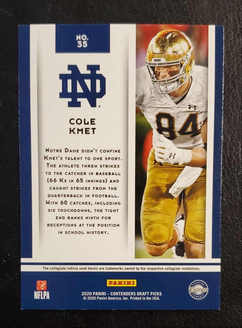 2020 Panini Contenders Draft Picks Game Day Ticket Cole Kmet