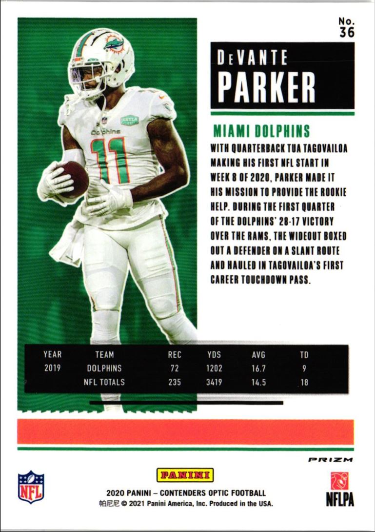 2020 Panini Contenders Optic Silver Panini Prizm Devante Parker