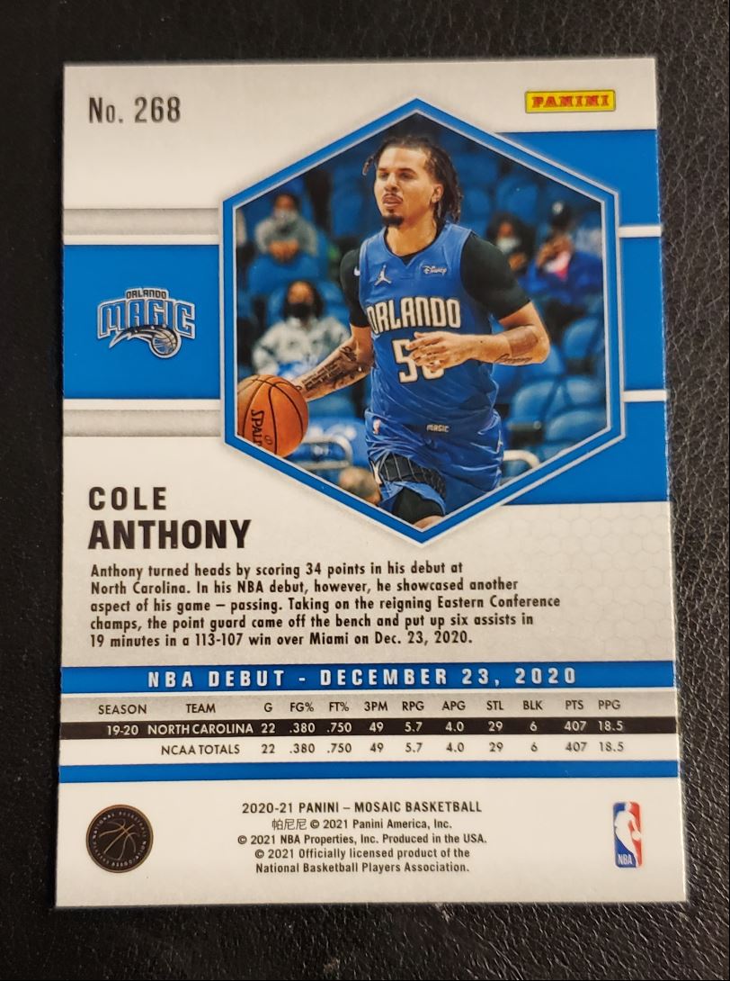 2020 Panini Mosaic NBA Debut Cole Anthony