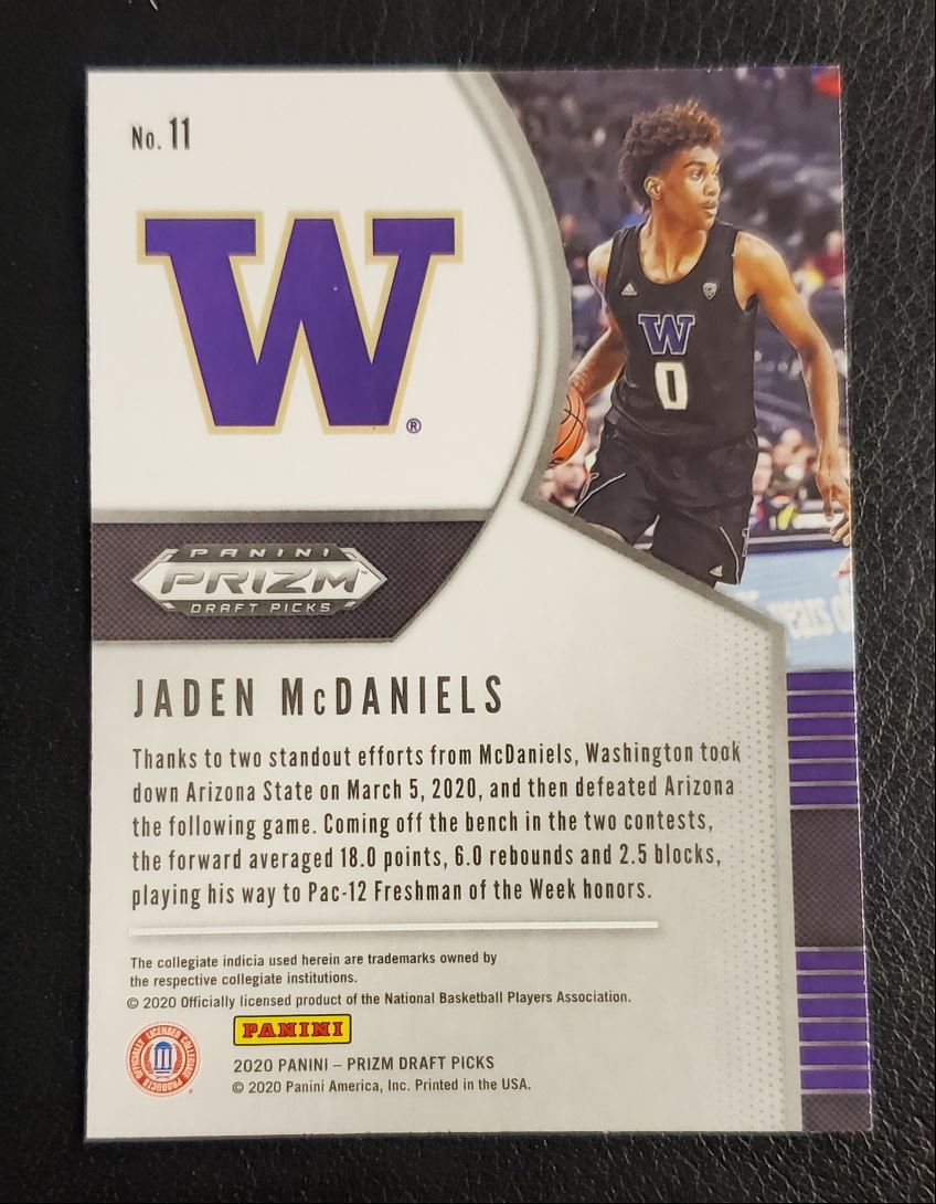 2020 Panini Prizm Draft Picks Collegiate Jaden McDaniels