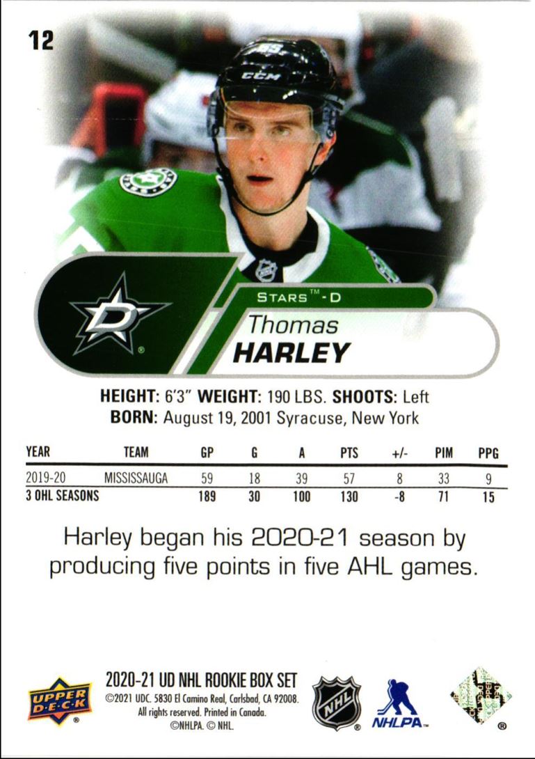 2020 Upper Deck NHL Star Rookies Box Set Thomas Harley