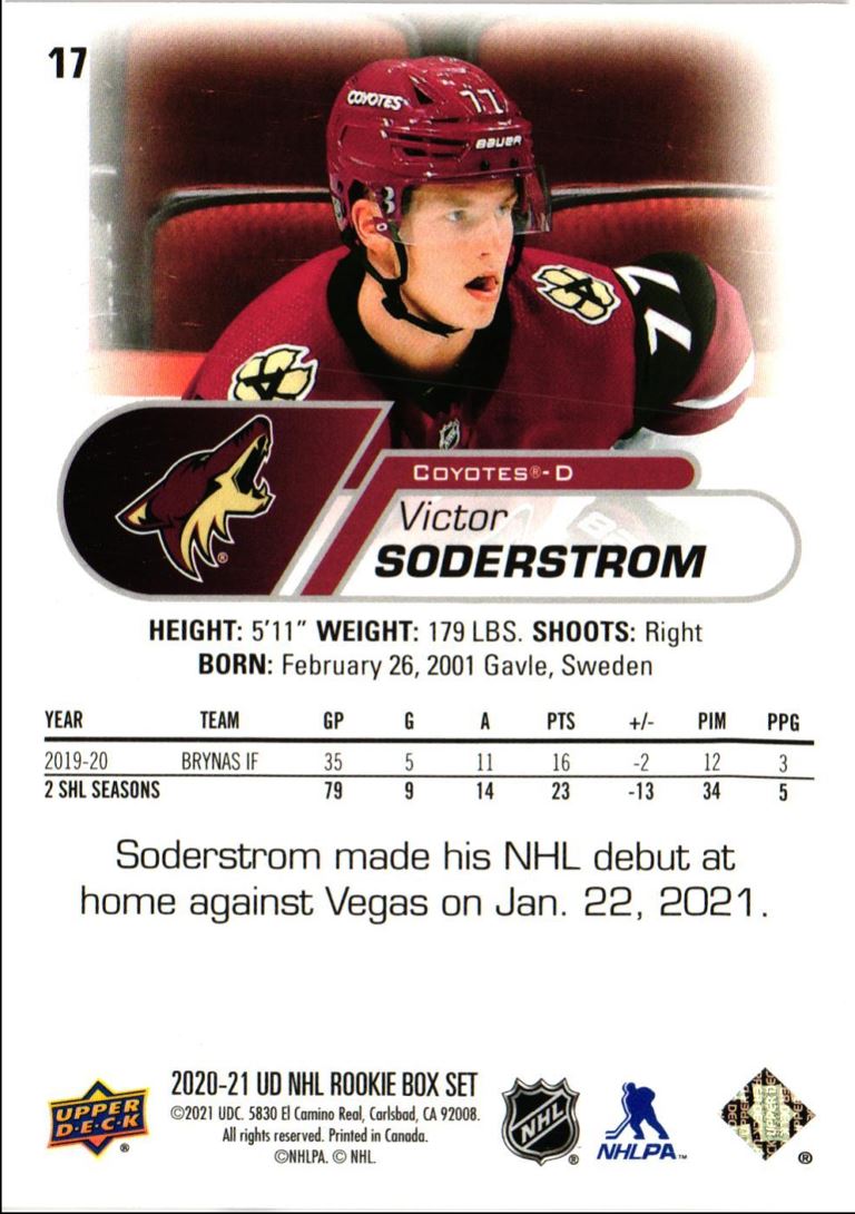 2020 Upper Deck NHL Star Rookies Box Set Victor Soderstrom