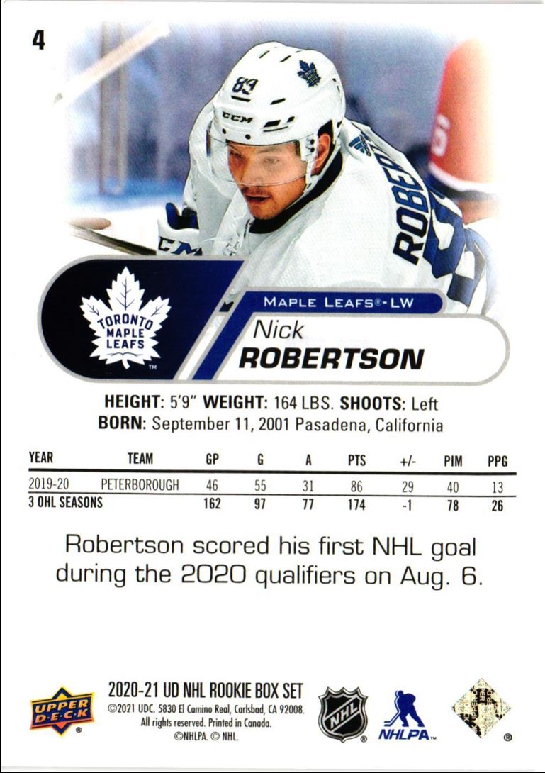 2020 Upper Deck NHL Star Rookies Box Set Nick Robertson