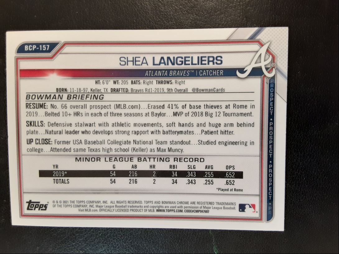 2021 Bowman Chrome Prospects Shea Langeliers