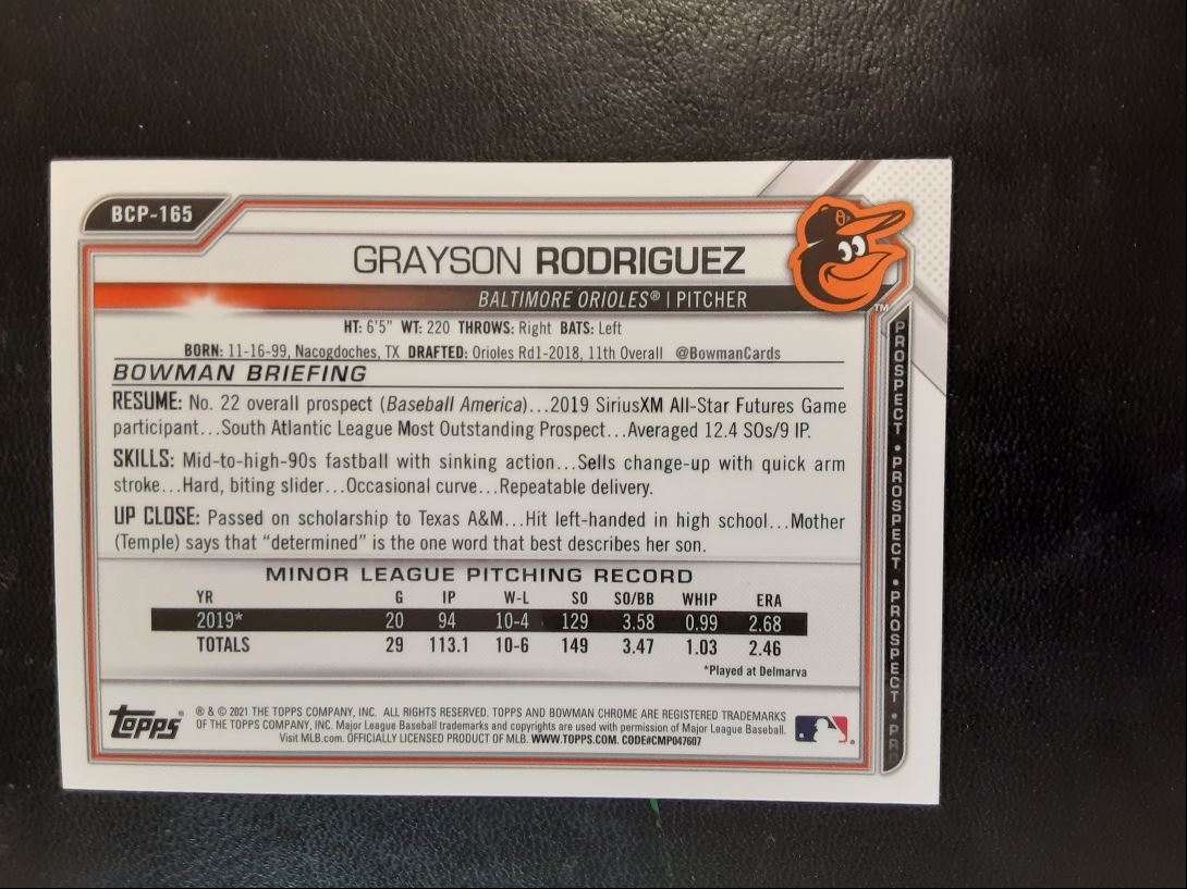 2021 Bowman Chrome Prospects Grayson Rodriguez