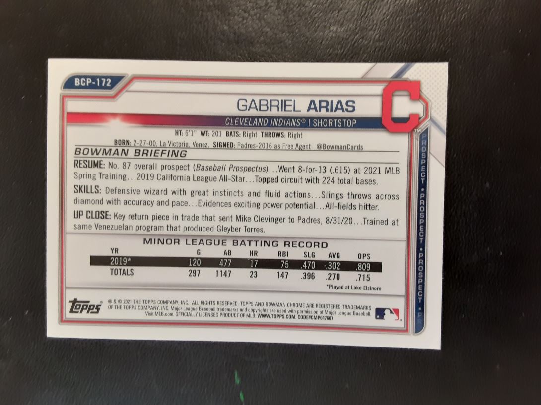 2021 Bowman Chrome Prospects Gabriel Arias