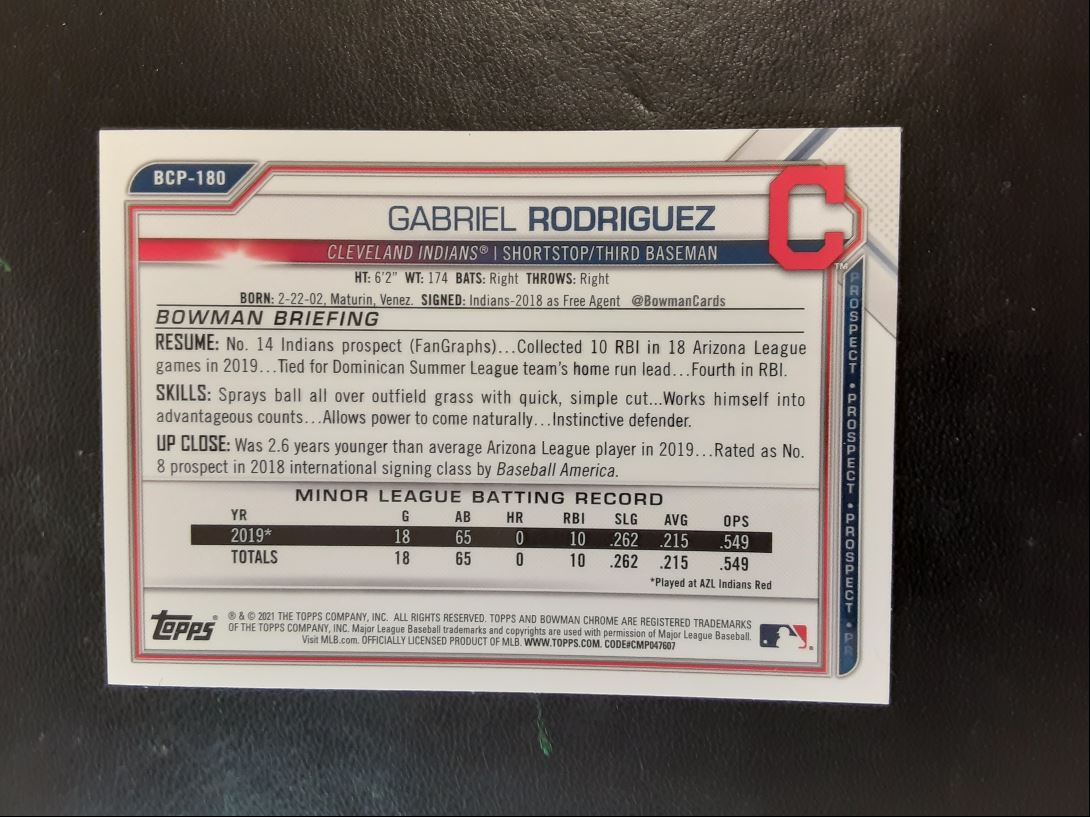 2021 Bowman Chrome Prospects Gabriel Rodriguez