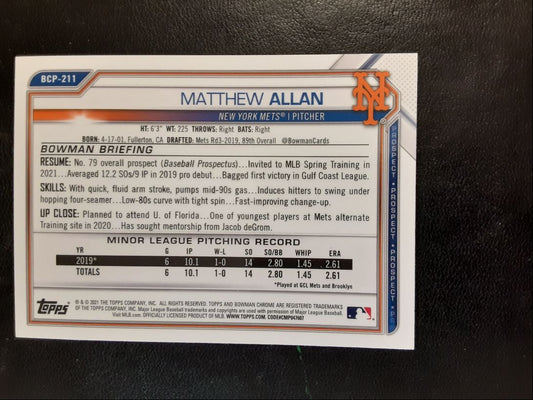 2021 Bowman Chrome Prospects Matthew Allan