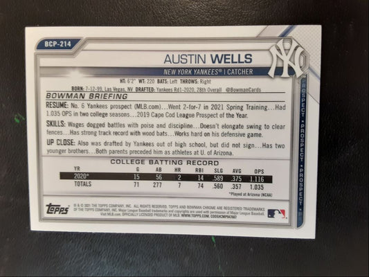 2021 Bowman Chrome Prospects Austin Wells