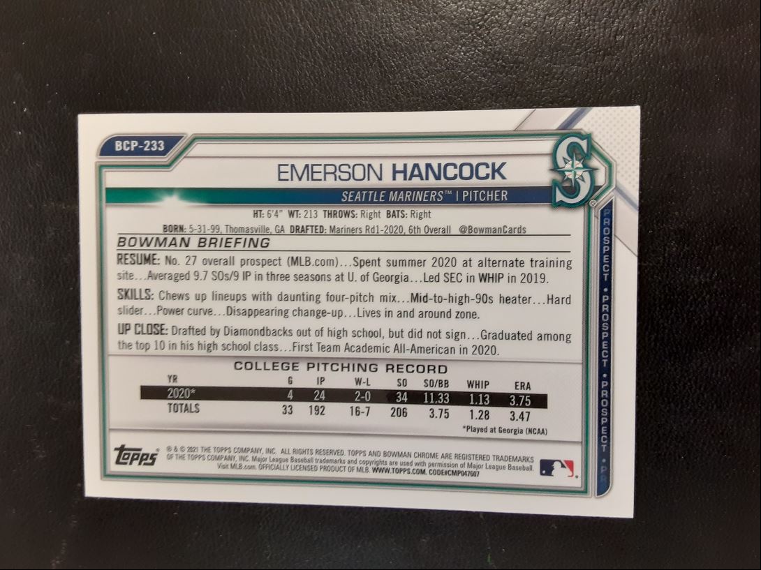 2021 Bowman Chrome Prospects Emerson Hancock