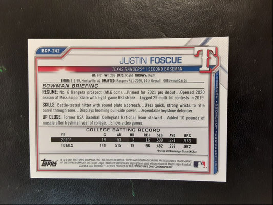 2021 Bowman Chrome Prospects Justin Foscue