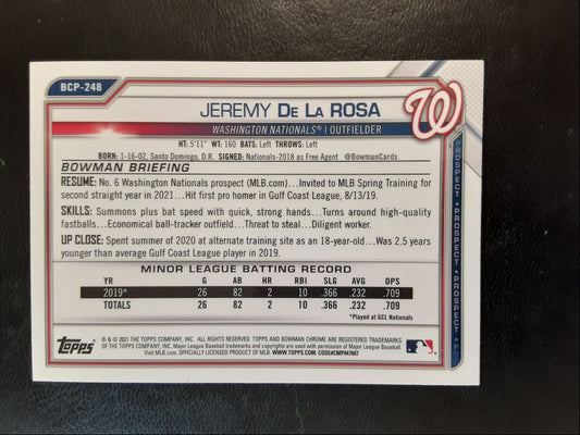 2021 Bowman Chrome Prospects Jeremy De La Rosa