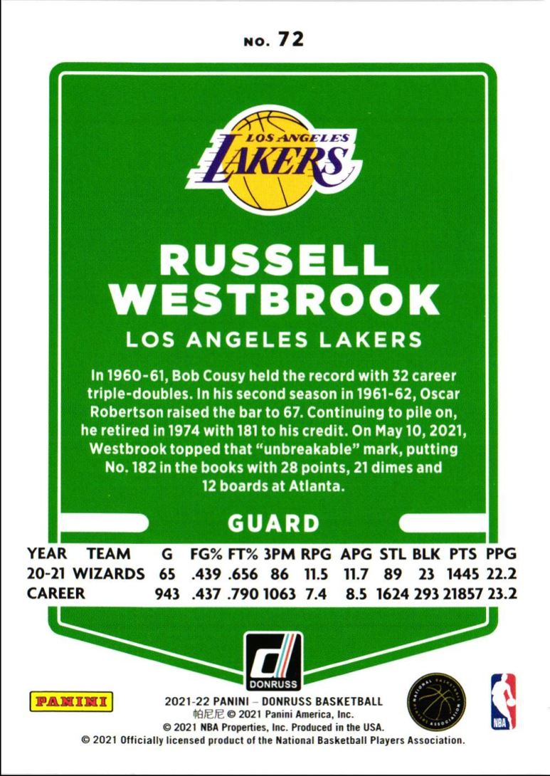 2021 Donruss Russell Westbrook