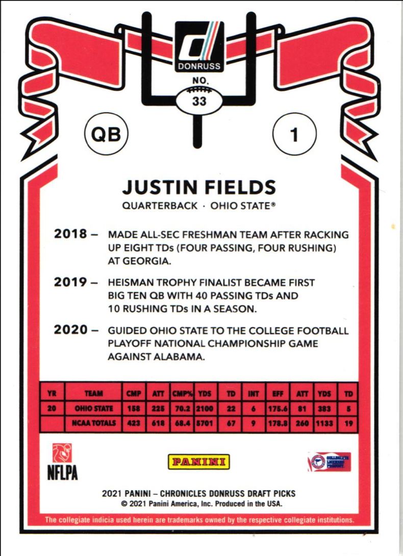 2021 Donruss Draft Picks Justin Fields