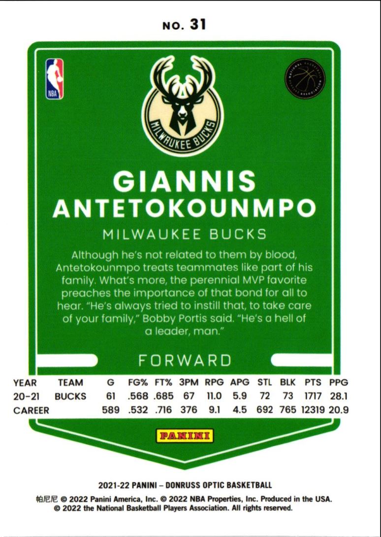 2021 Donruss Optic Giannis Antetokounmpo