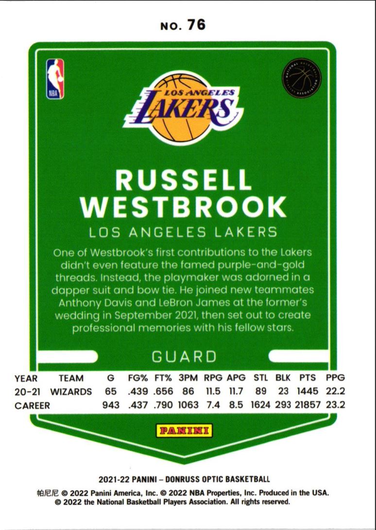 2021 Donruss Optic Russell Westbrook