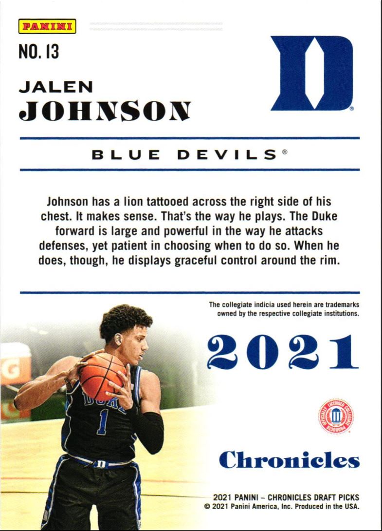 2021 Panini Chronicles Draft Picks Jalen Johnson