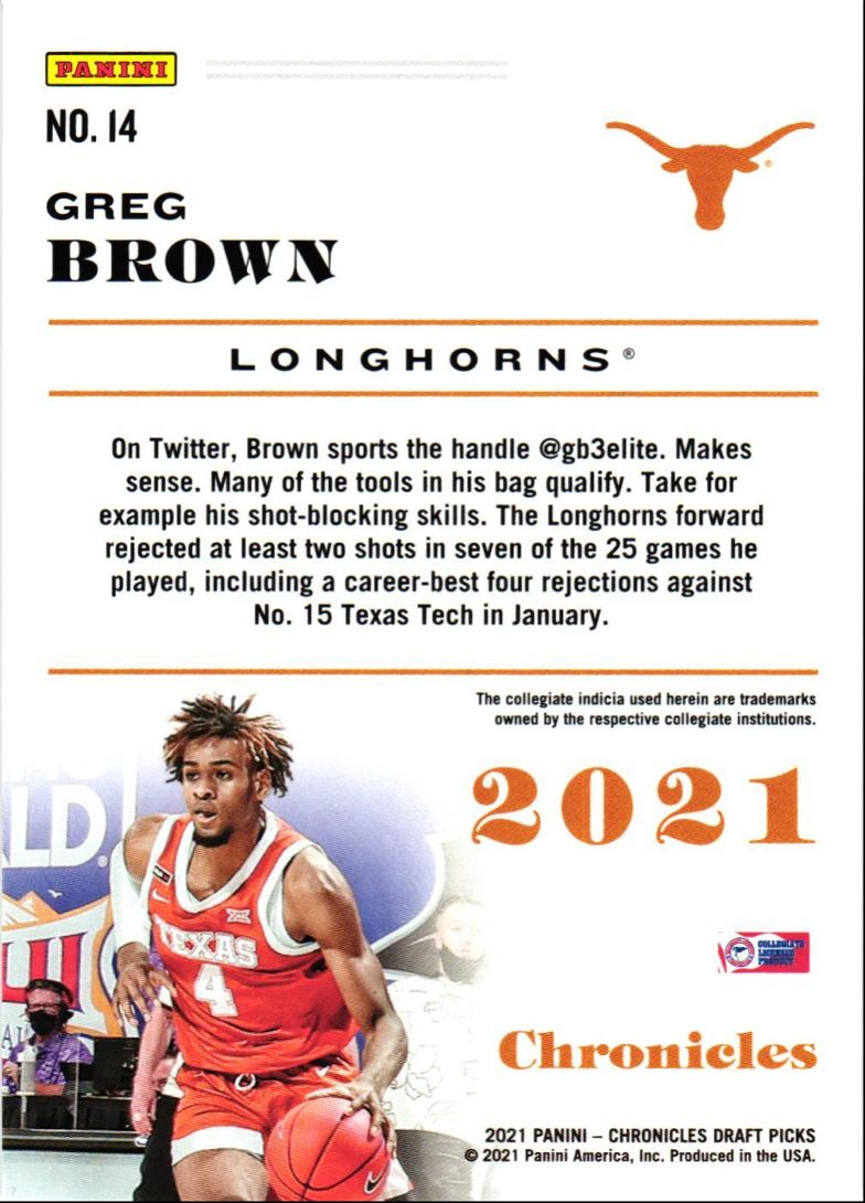 2021 Panini Chronicles Draft Picks Greg Brown III