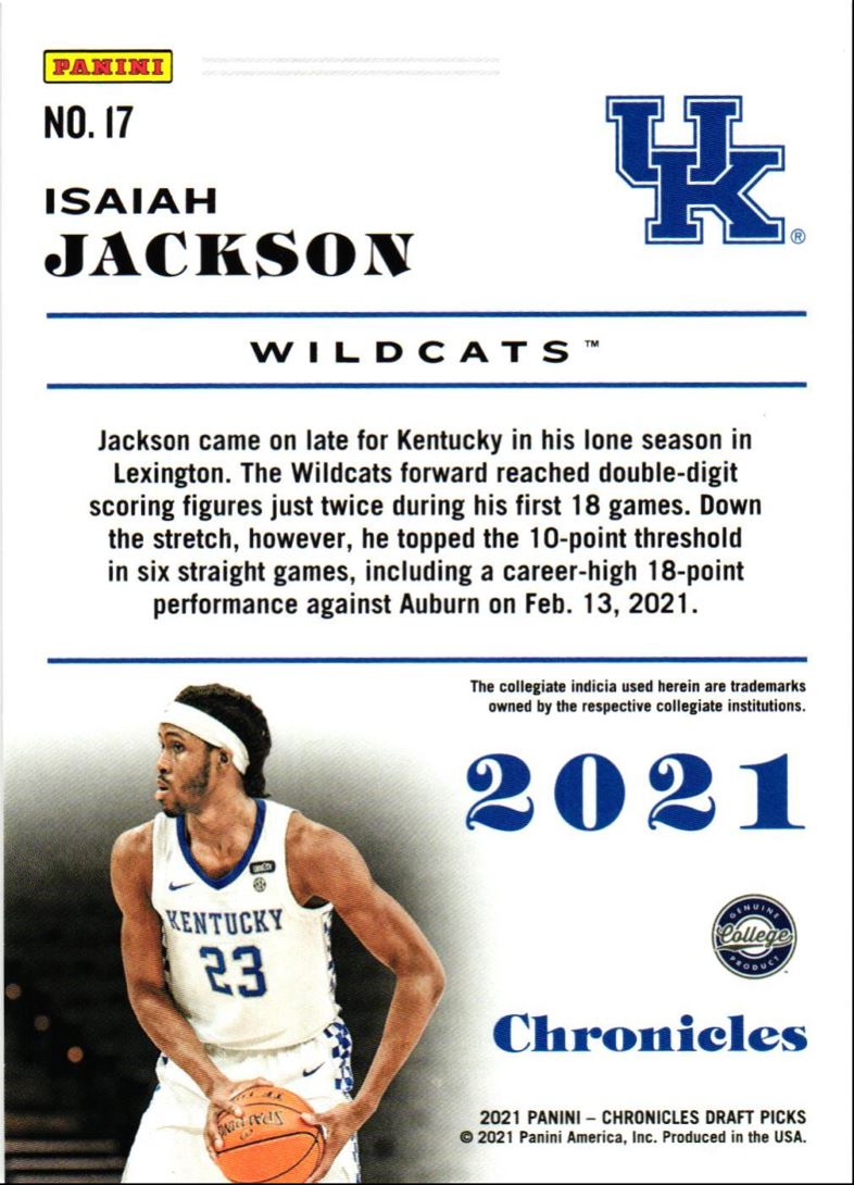 2021 Panini Chronicles Draft Picks Isaiah Jackson