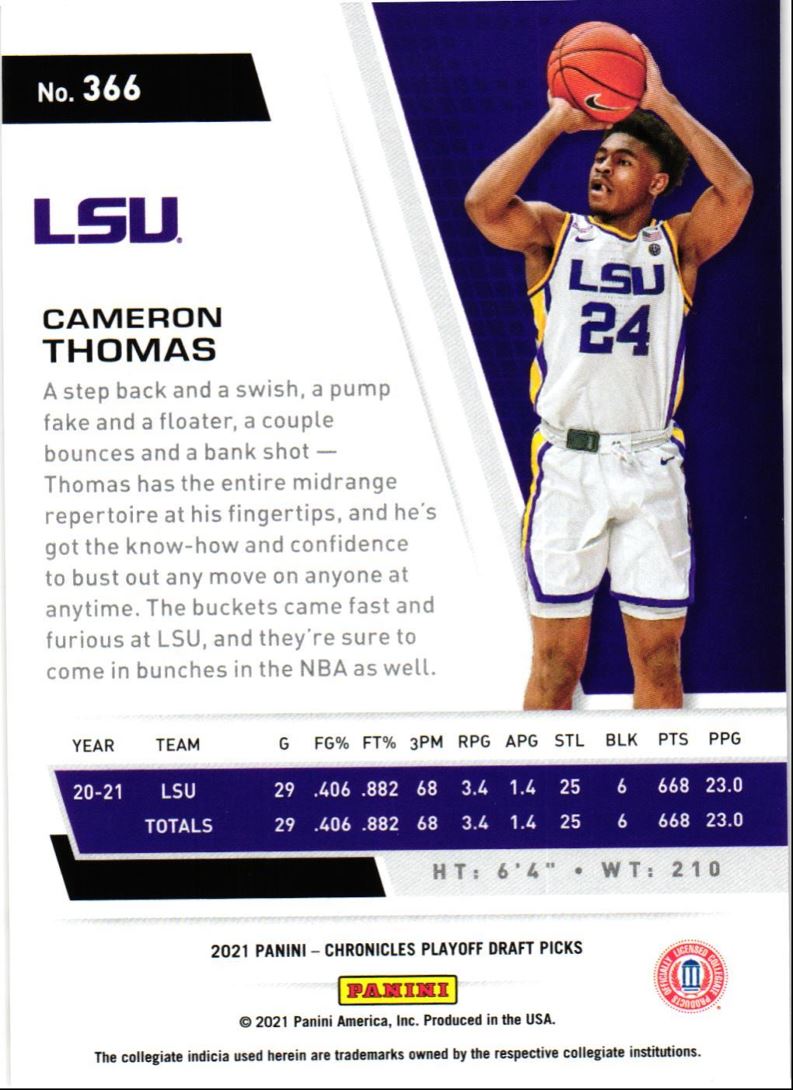 2021 Panini Chronicles Draft Picks Cameron Thomas