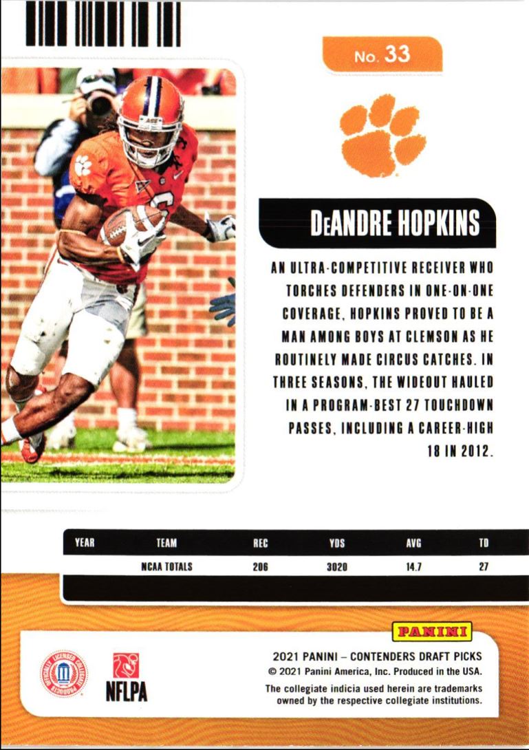 2021 Panini Contenders Draft Picks DeAndre Hopkins