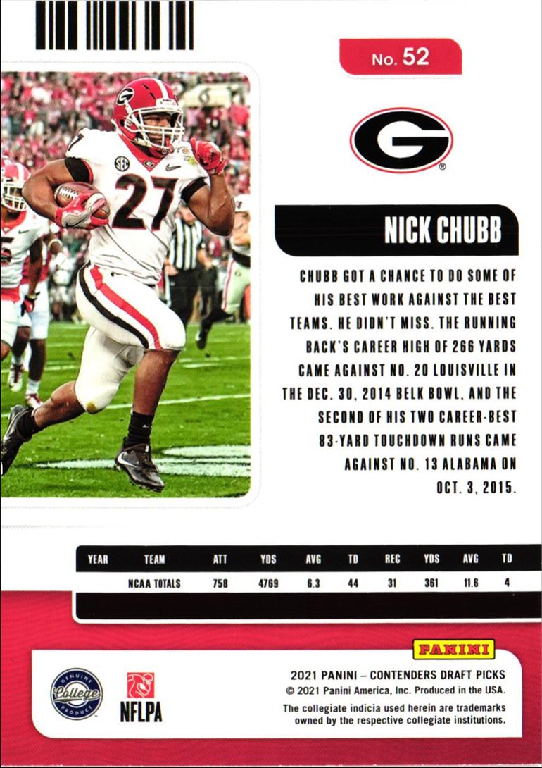 2021 Panini Contenders Draft Picks Nick Chubb