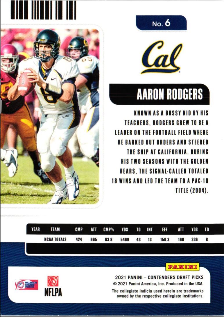 2021 Panini Contenders Draft Picks Aaron Rodgers