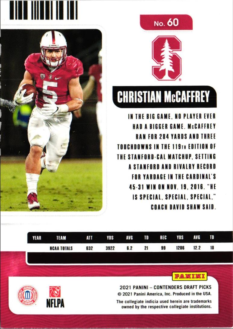 2021 Panini Contenders Draft Picks Christian McCaffrey