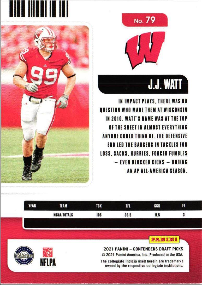 2021 Panini Contenders Draft Picks J.J. Watt