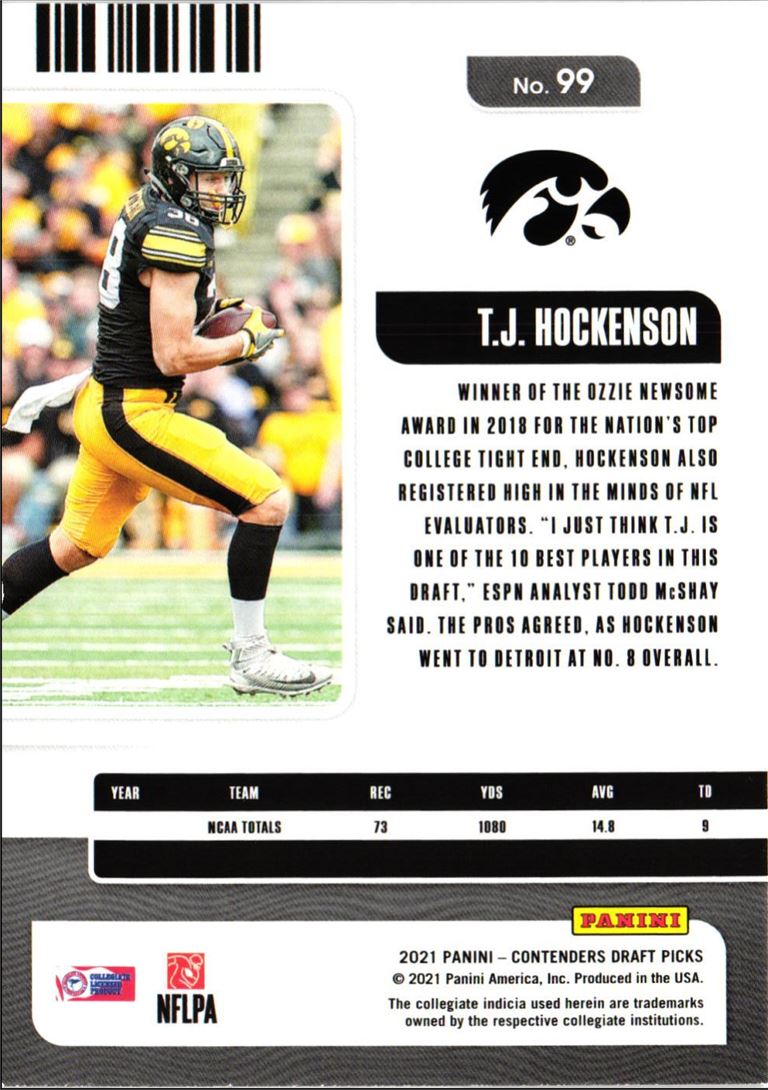 2021 Panini Contenders Draft Picks T.J. Hockenson