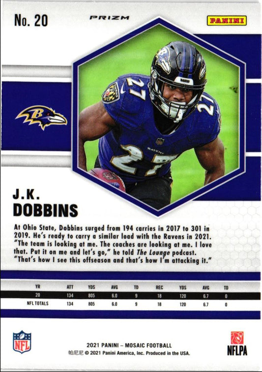 2021 Panini Mosaic Silver Prizm J.K. Dobbins