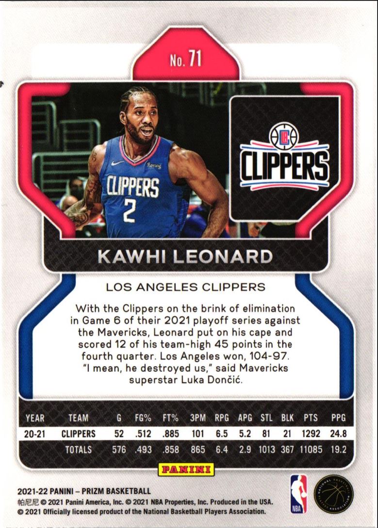 2021 Panini Prizm Kawhi Leonard