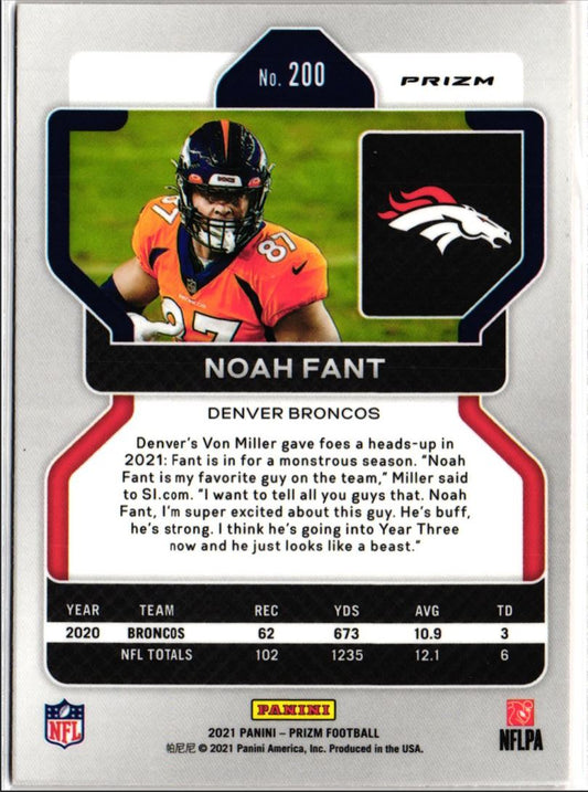 2021 Panini Prizm Orange Laser Prizm Noah Fant