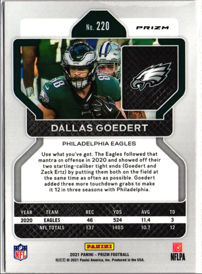 2021 Panini Prizm Orange Laser Prizm Dallas Goedert