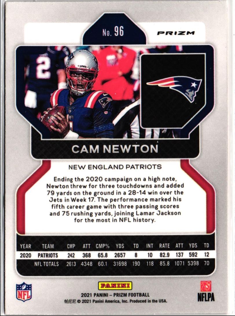 2021 Panini Prizm Orange Laser Prizm Cam Newton