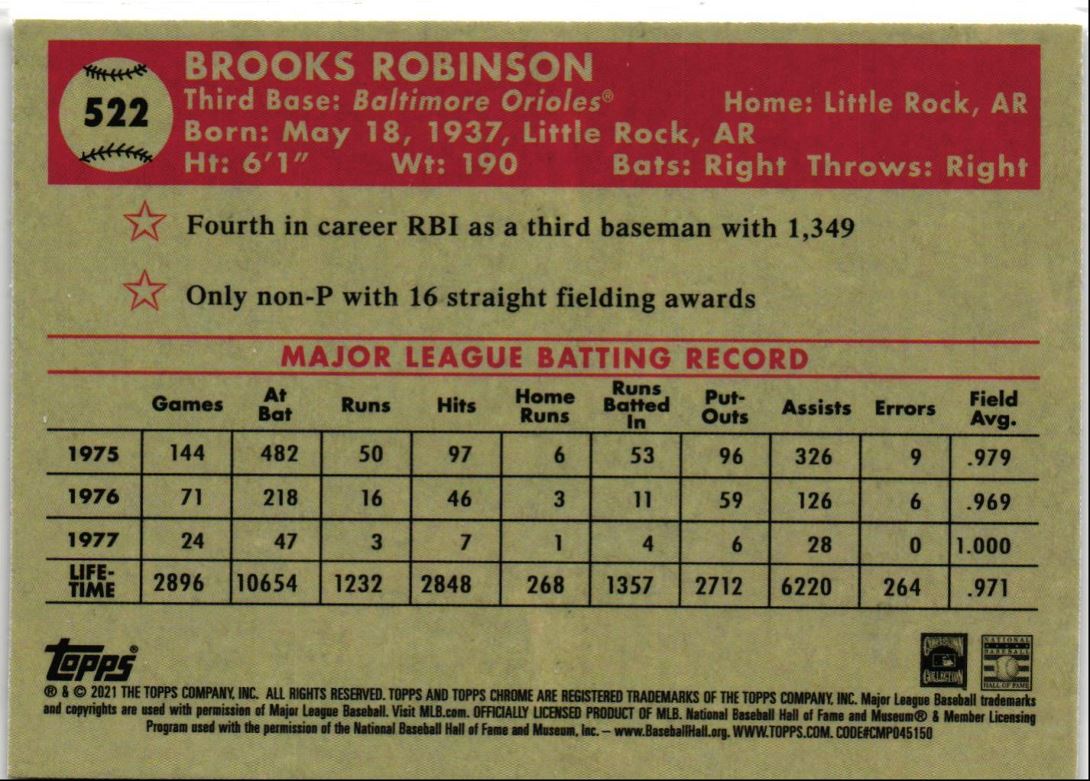 2021 Topps Chrome Platinum Anniversary Brooks Robinson