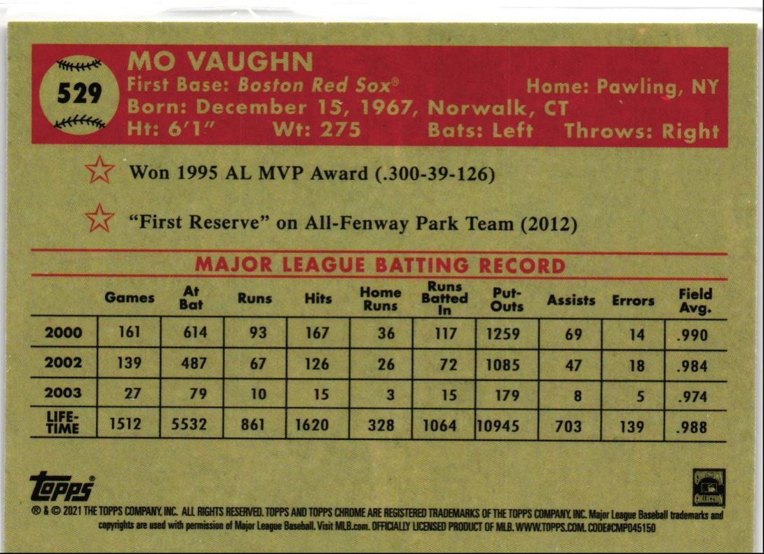 2021 Topps Chrome Platinum Anniversary Mo Vaughn