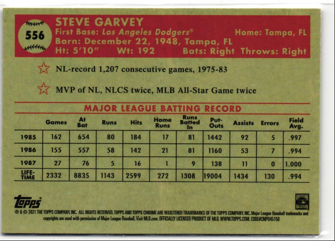 2021 Topps Chrome Platinum Anniversary Steve Garvey